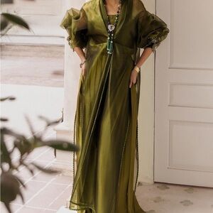 Elegant Olive Green Sheer shalwar kameez